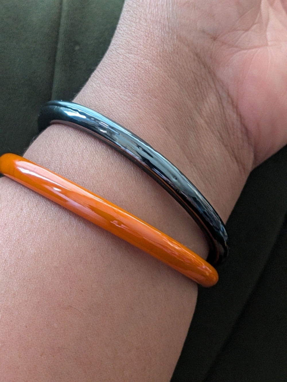 Vintage Glass Orange and Black Resin Bangle Set Clink Sound